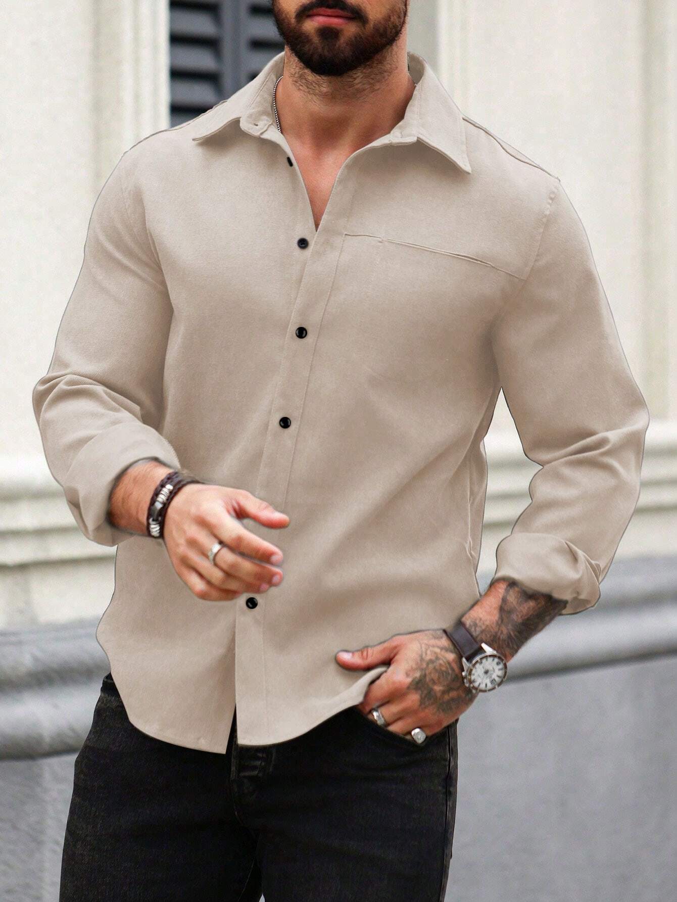 Men's Apricot Color Premium Full Sleeve Shirt