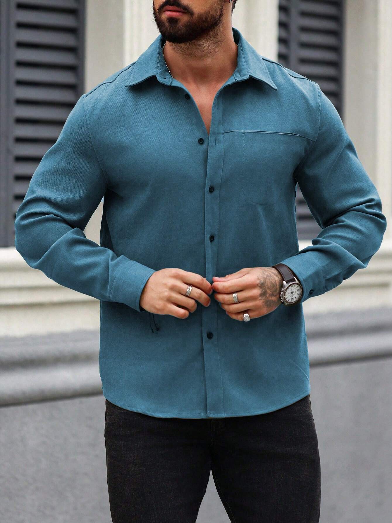 Men's Blue Color Premium Full Sleeve Shirt