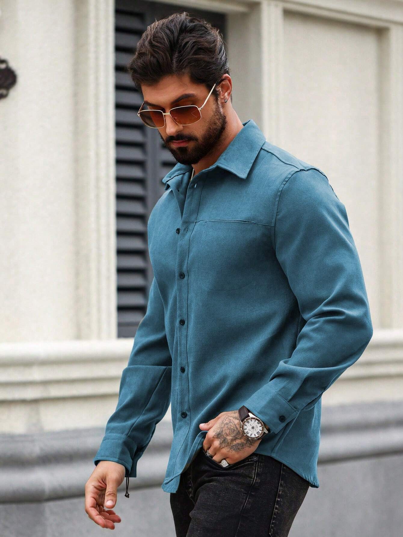 Men's Blue Color Premium Full Sleeve Shirt