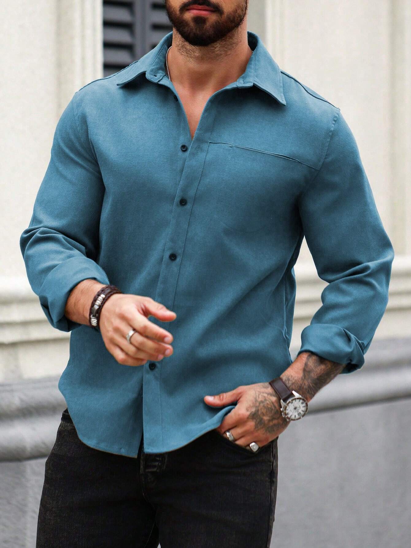 Men's Blue Color Premium Full Sleeve Shirt