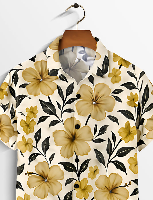 Yellow Floral Soft Touch Cotton Shirt for Men - XPST