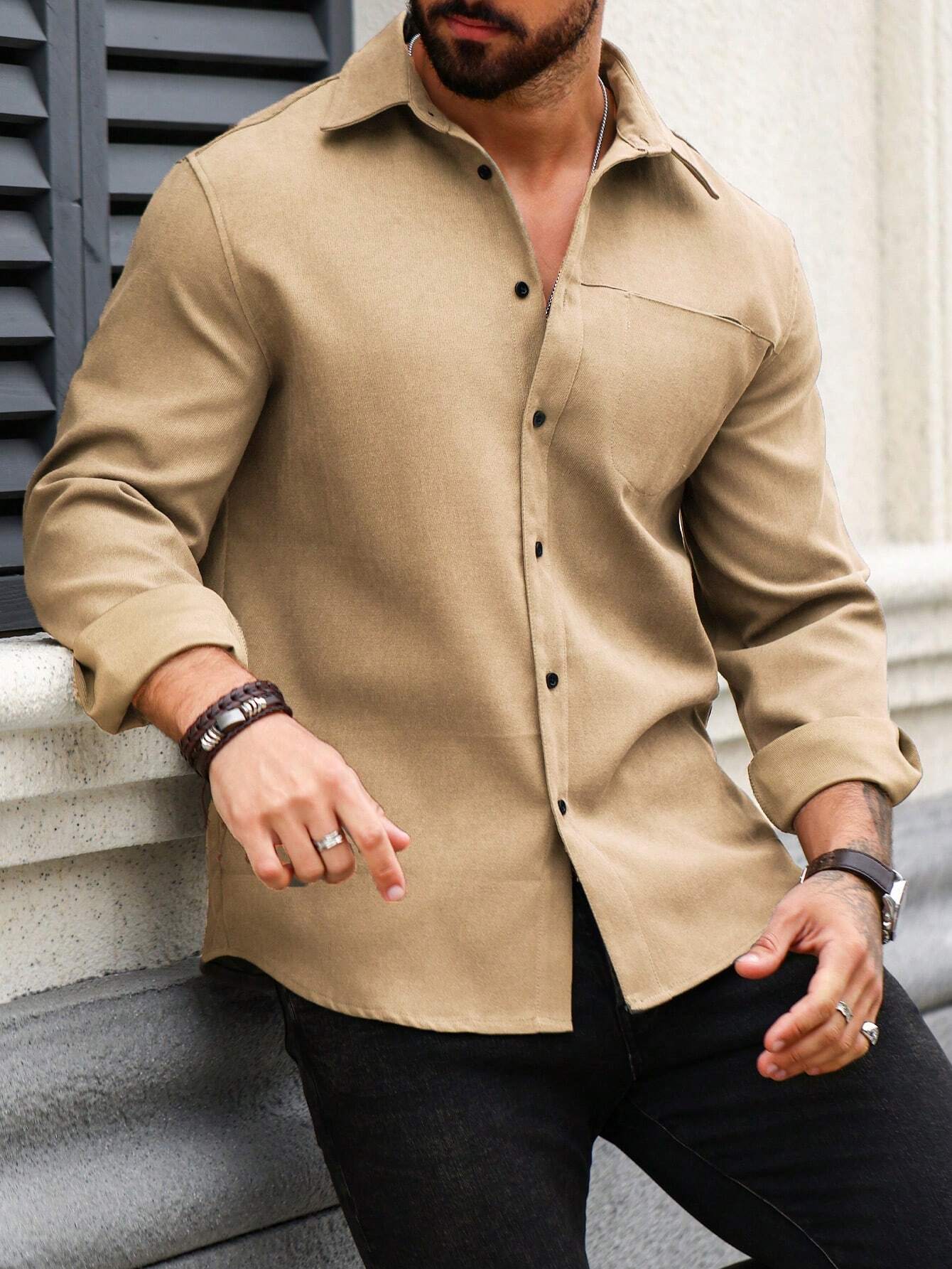 Men's Khaki Color Premium Full Sleeve Shirt