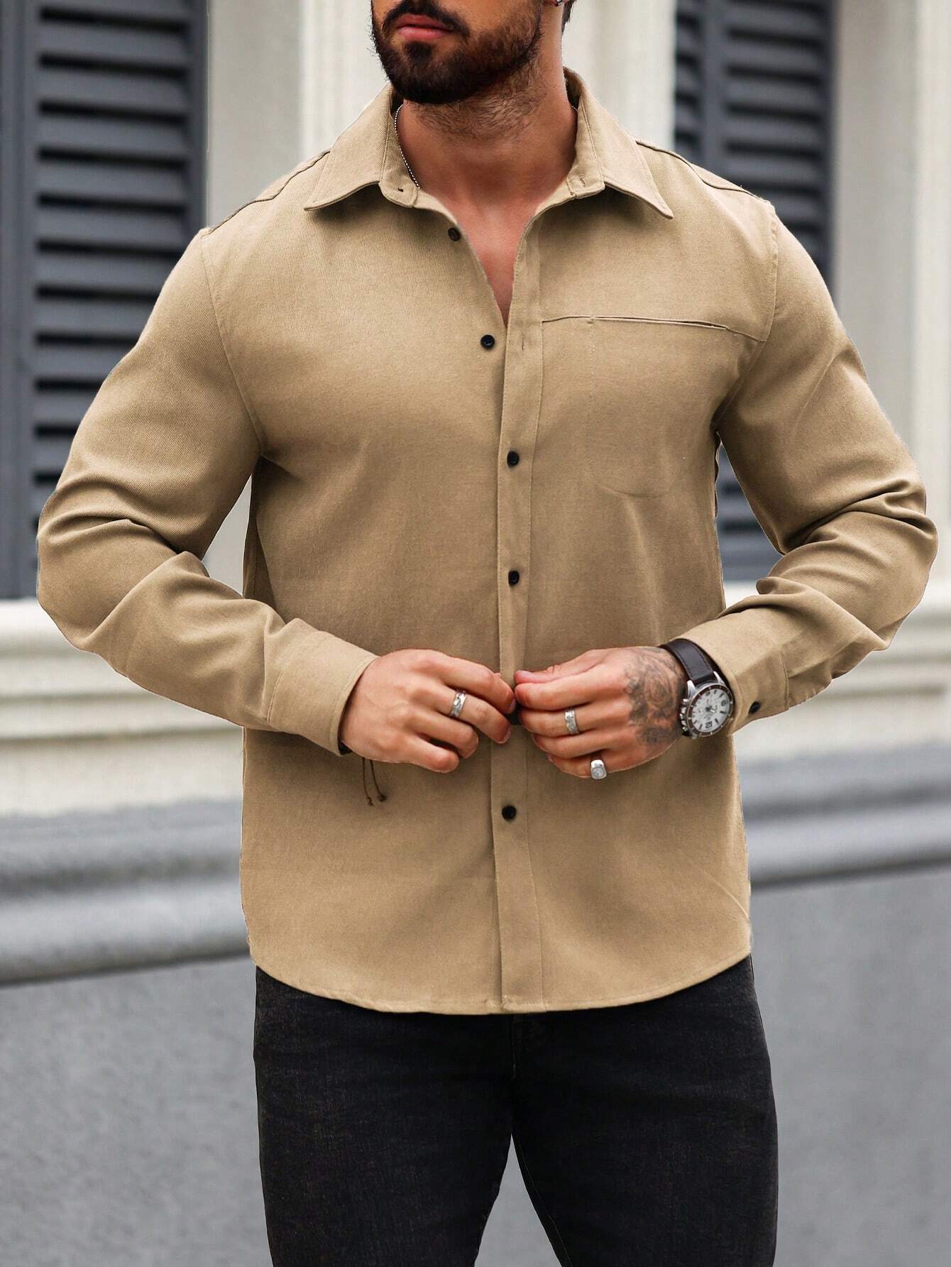 Men's Khaki Color Premium Full Sleeve Shirt