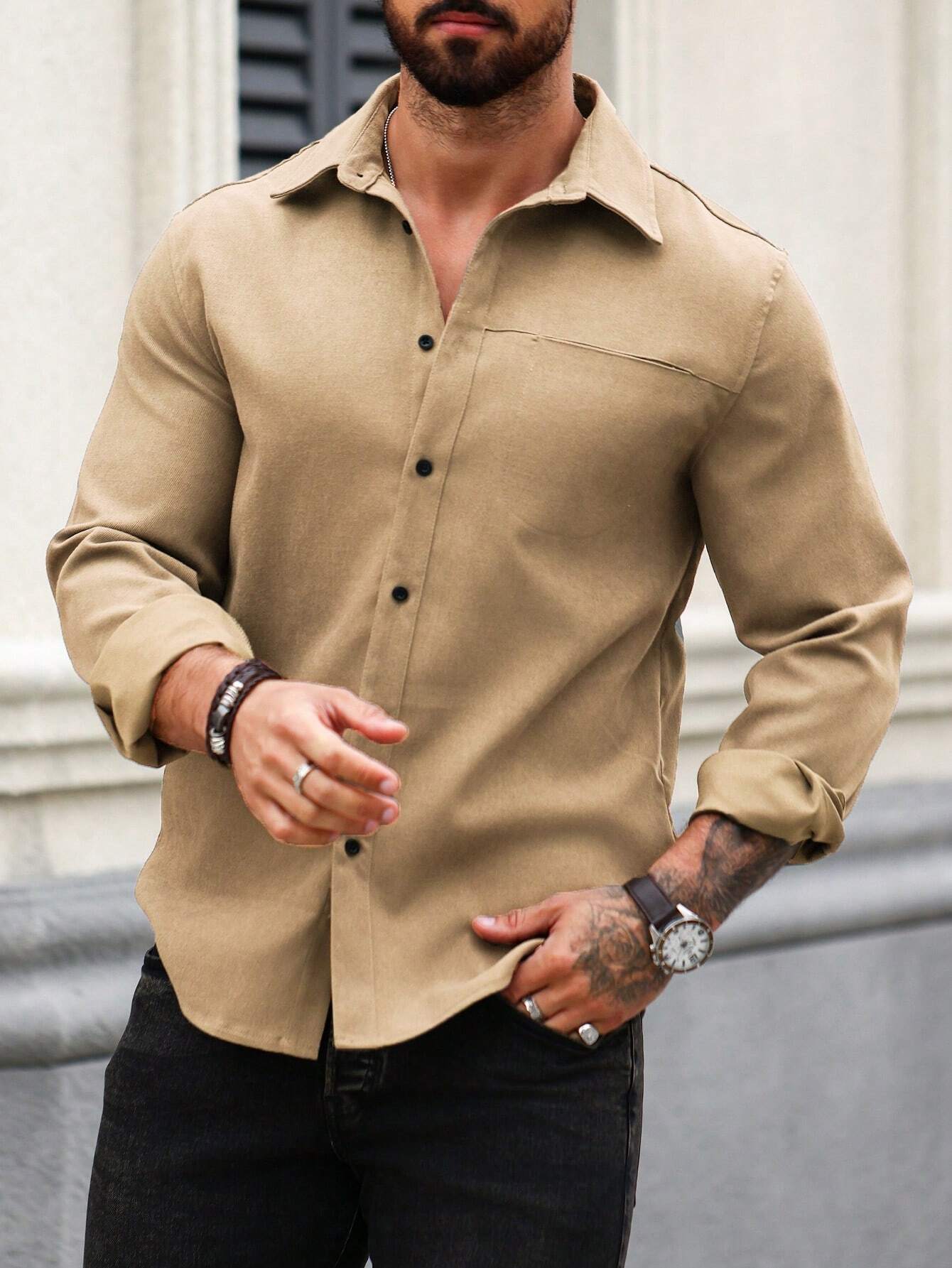 Men's Khaki Color Premium Full Sleeve Shirt