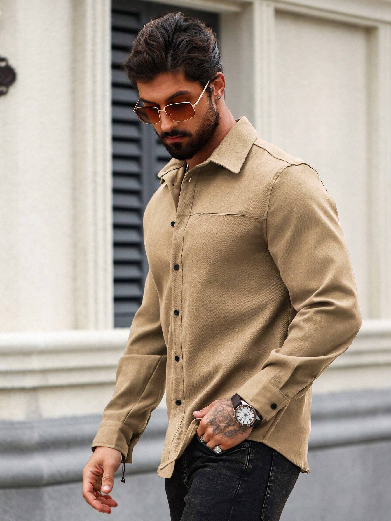 Men's Khaki Color Premium Full Sleeve Shirt