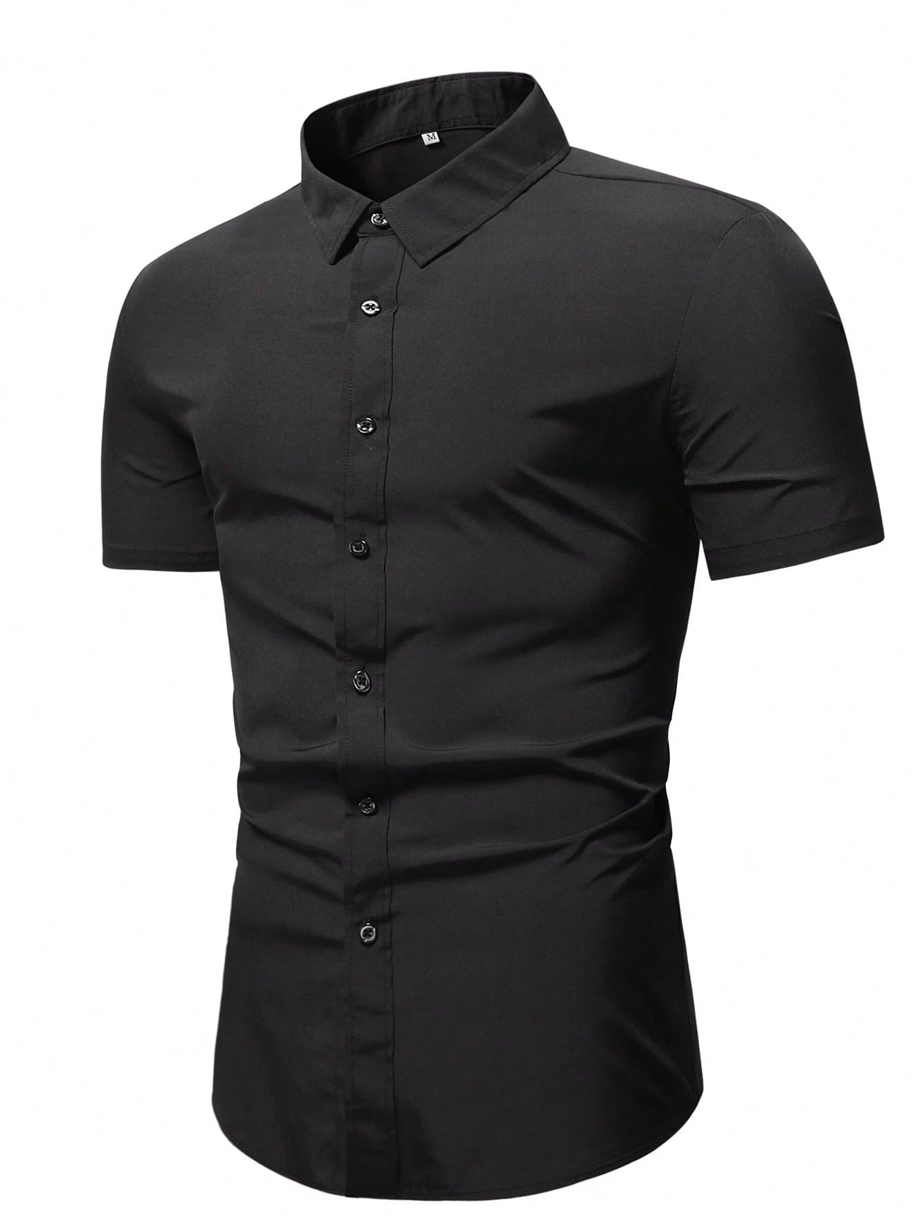 Men's Black Slim Fit Short Sleeve Casual Shirt