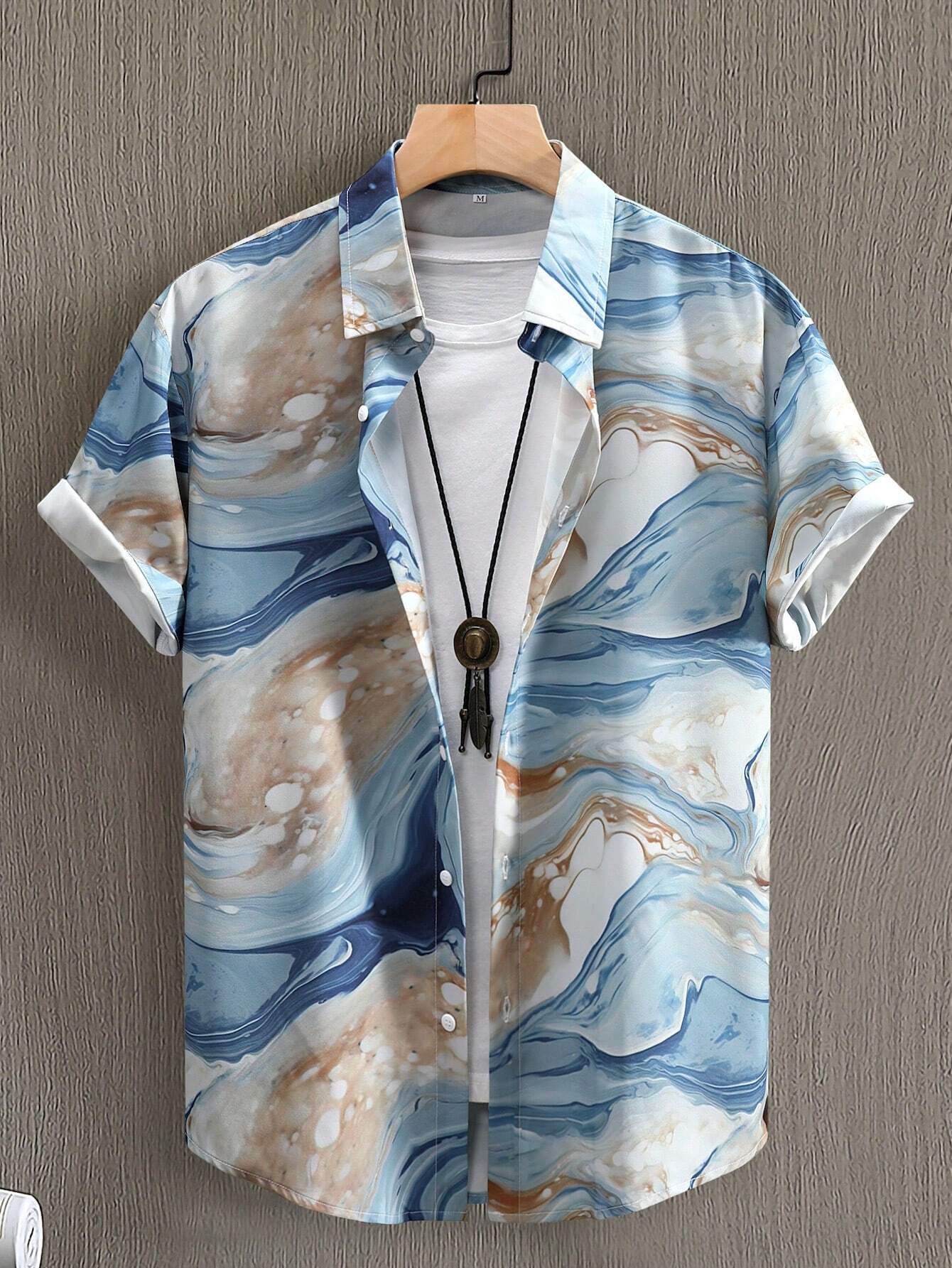 Men's Blue Marble Print Shirt Relaxed Printed Casualwear