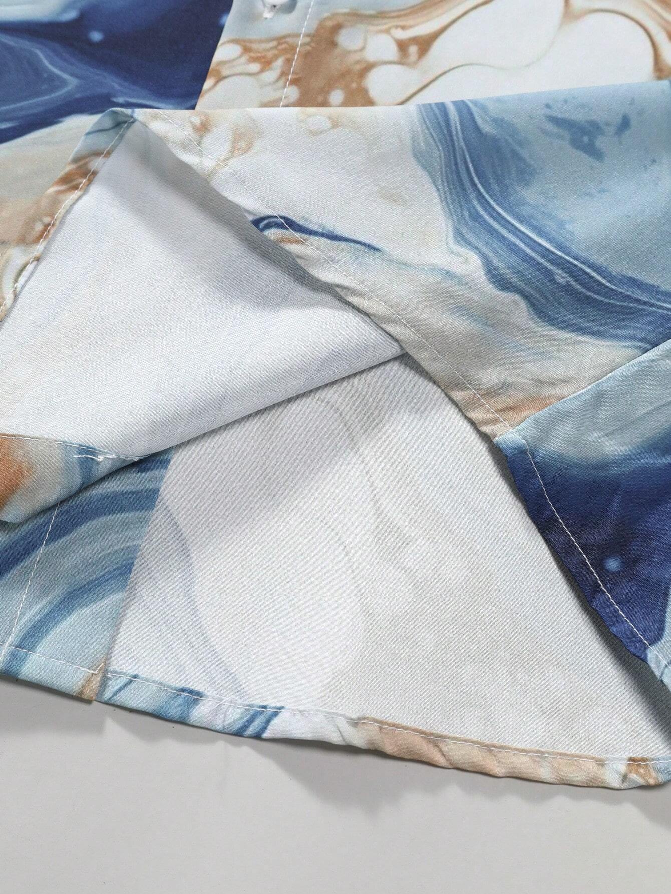 Men's Blue Marble Print Shirt Relaxed Printed Casualwear