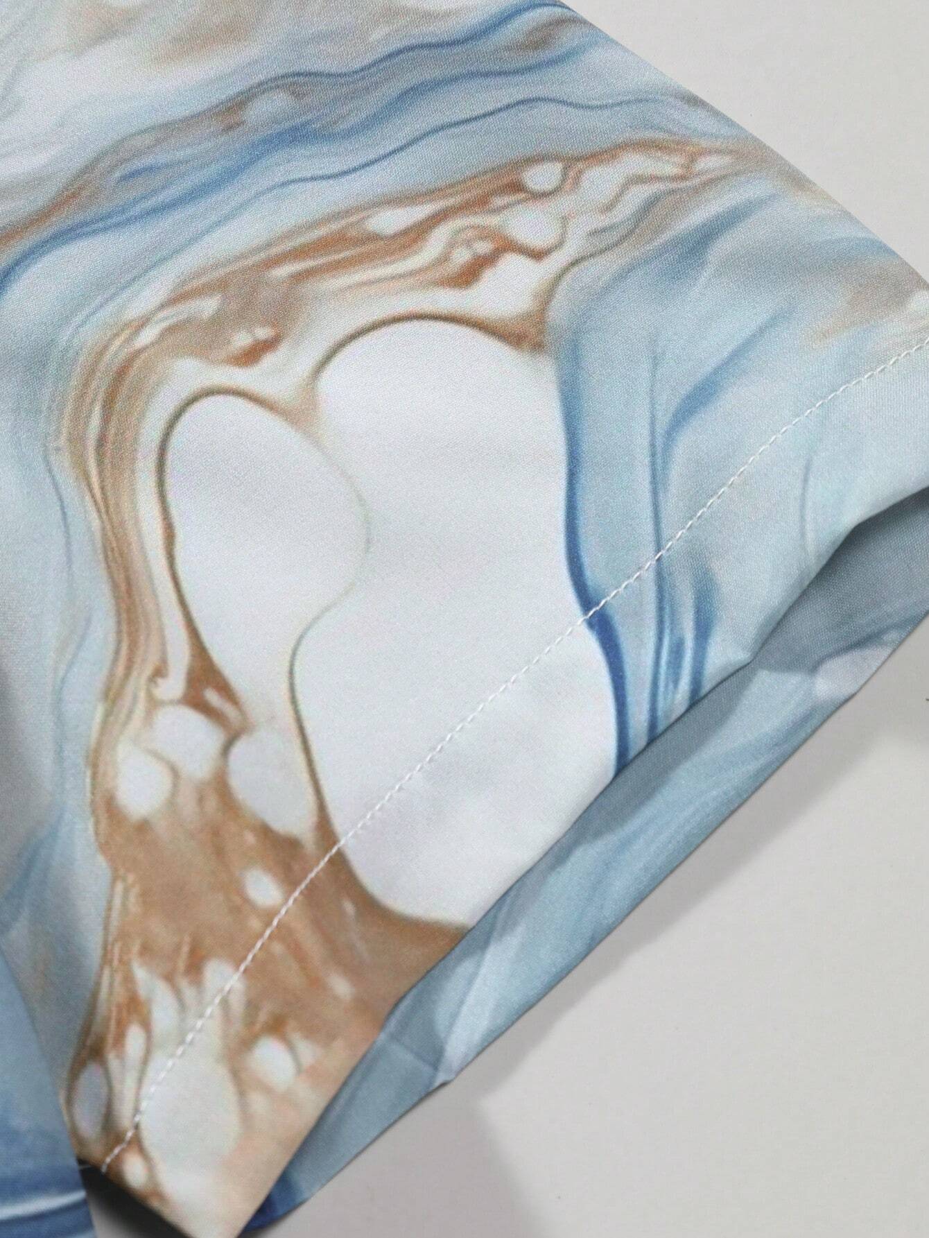 Men's Blue Marble Print Shirt Relaxed Printed Casualwear