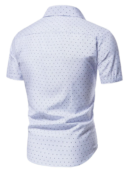 Men's Blue And White Slim Fit Printed Short Sleeve Shirt - XPST