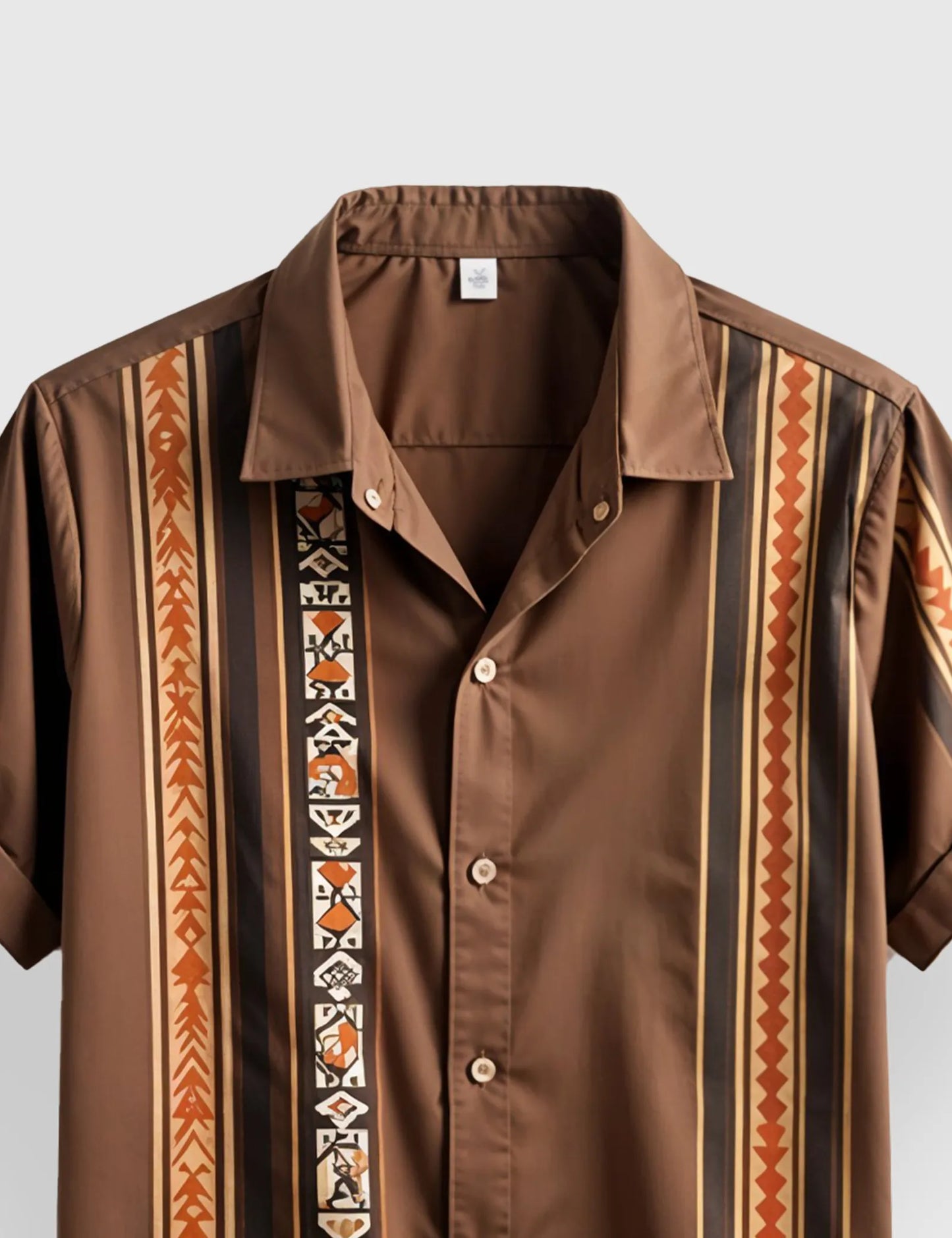 Men's Brown Tribal Ethnic Vibe Stripe - Printed Half Sleeve Shirt