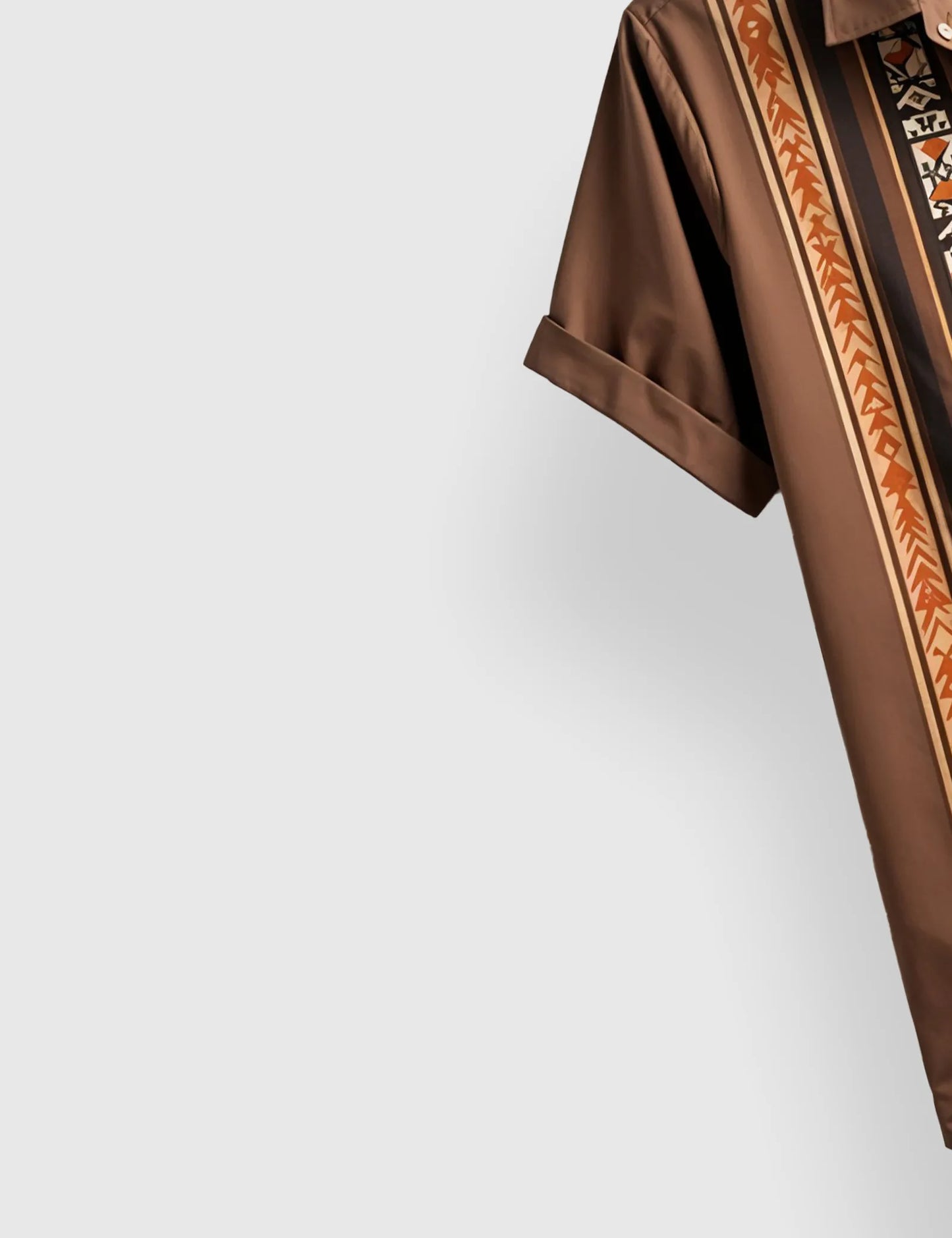 Men's Brown Tribal Ethnic Vibe Stripe - Printed Half Sleeve Shirt