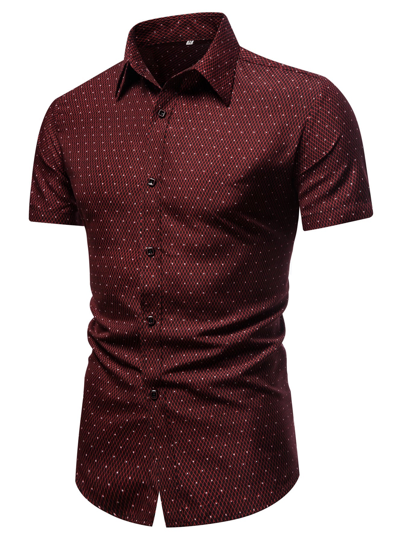 Men's Burgundy Slim Fit Printed Short Sleeve Shirt
