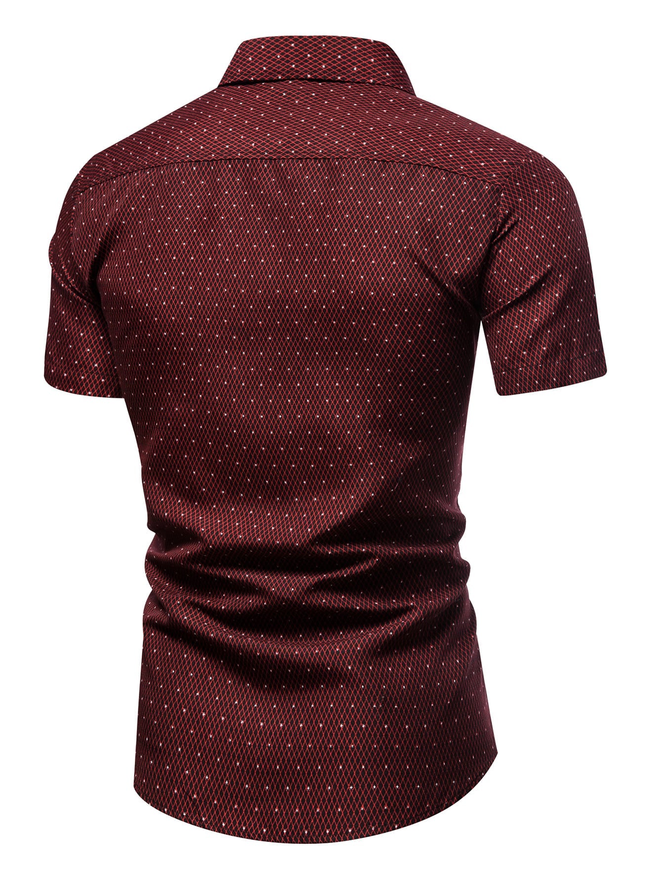 Men's Burgundy Slim Fit Printed Short Sleeve Shirt