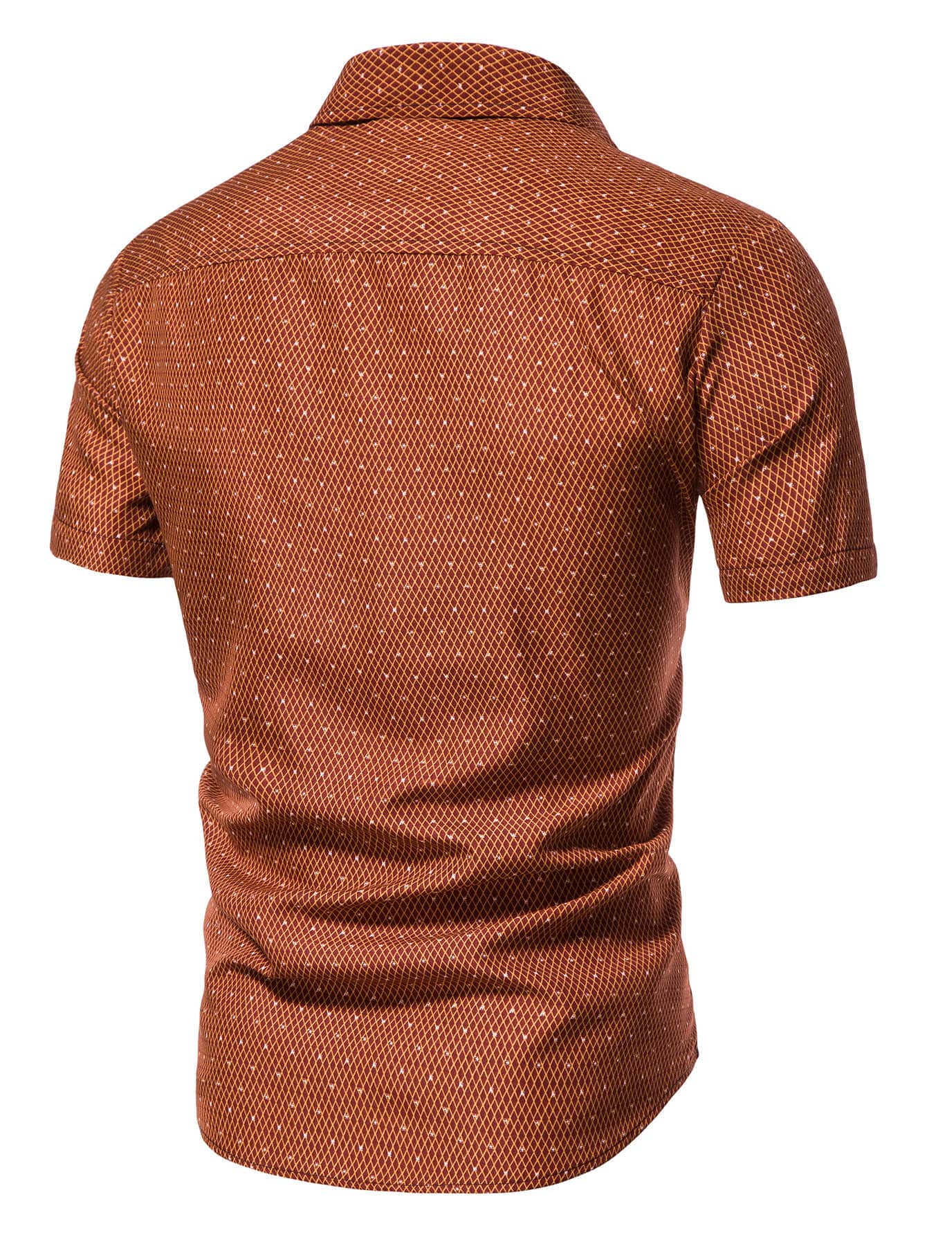 Men's Burnt Orange Slim Fit Printed Short Sleeve Shirt