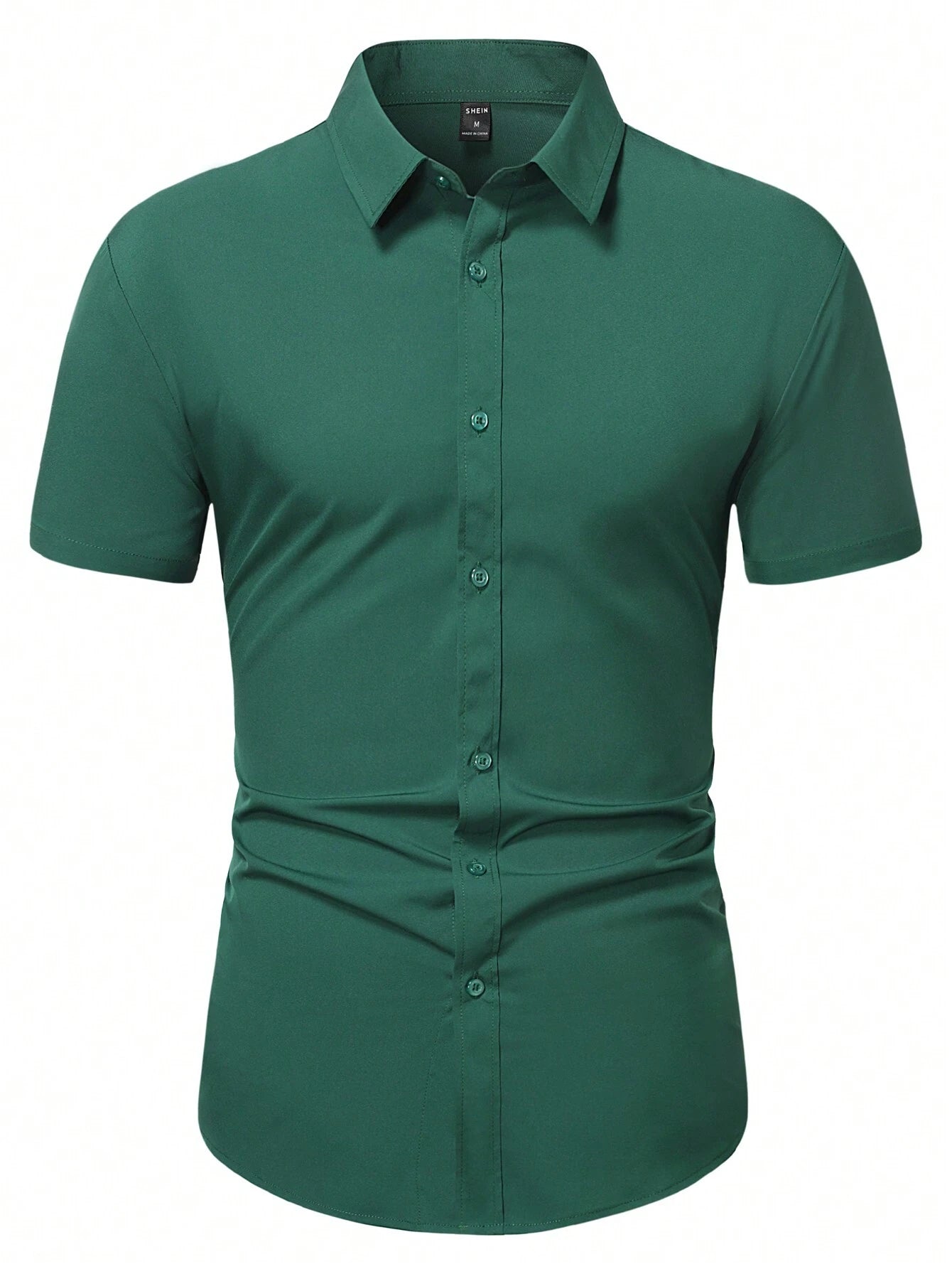 Men's Dark Green Slim Fit Short Sleeve Casual Shirt - XPST