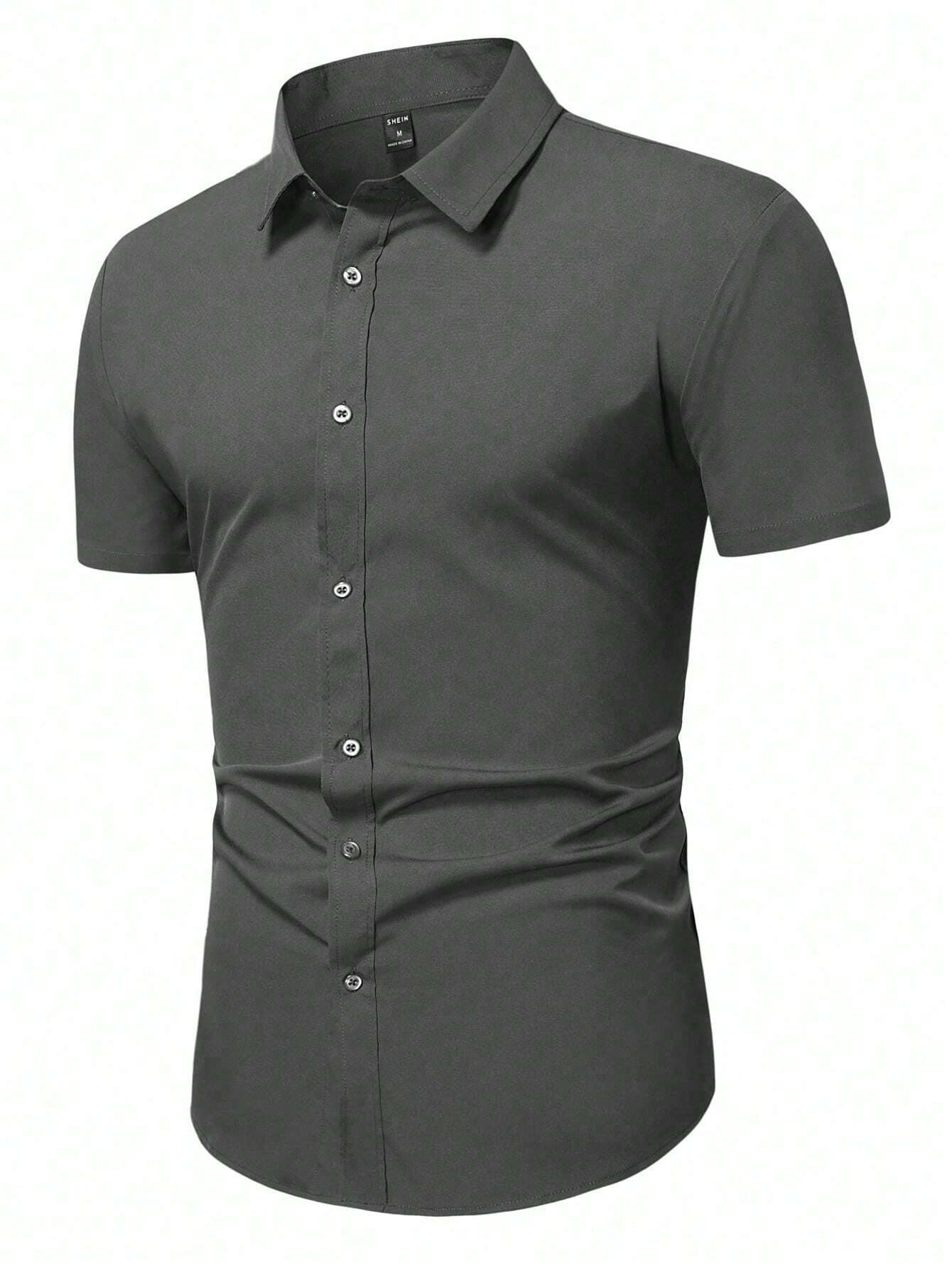 Men's Dark Grey Slim Fit Short Sleeve Casual Shirt