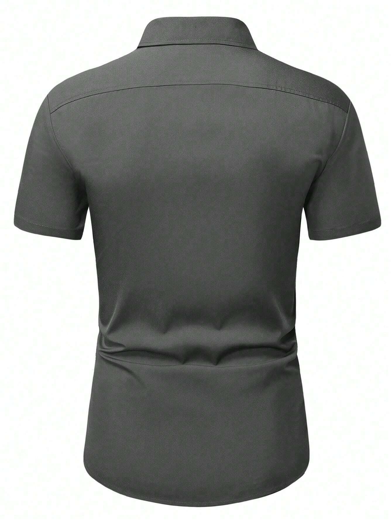 Men's Dark Grey Slim Fit Short Sleeve Casual Shirt