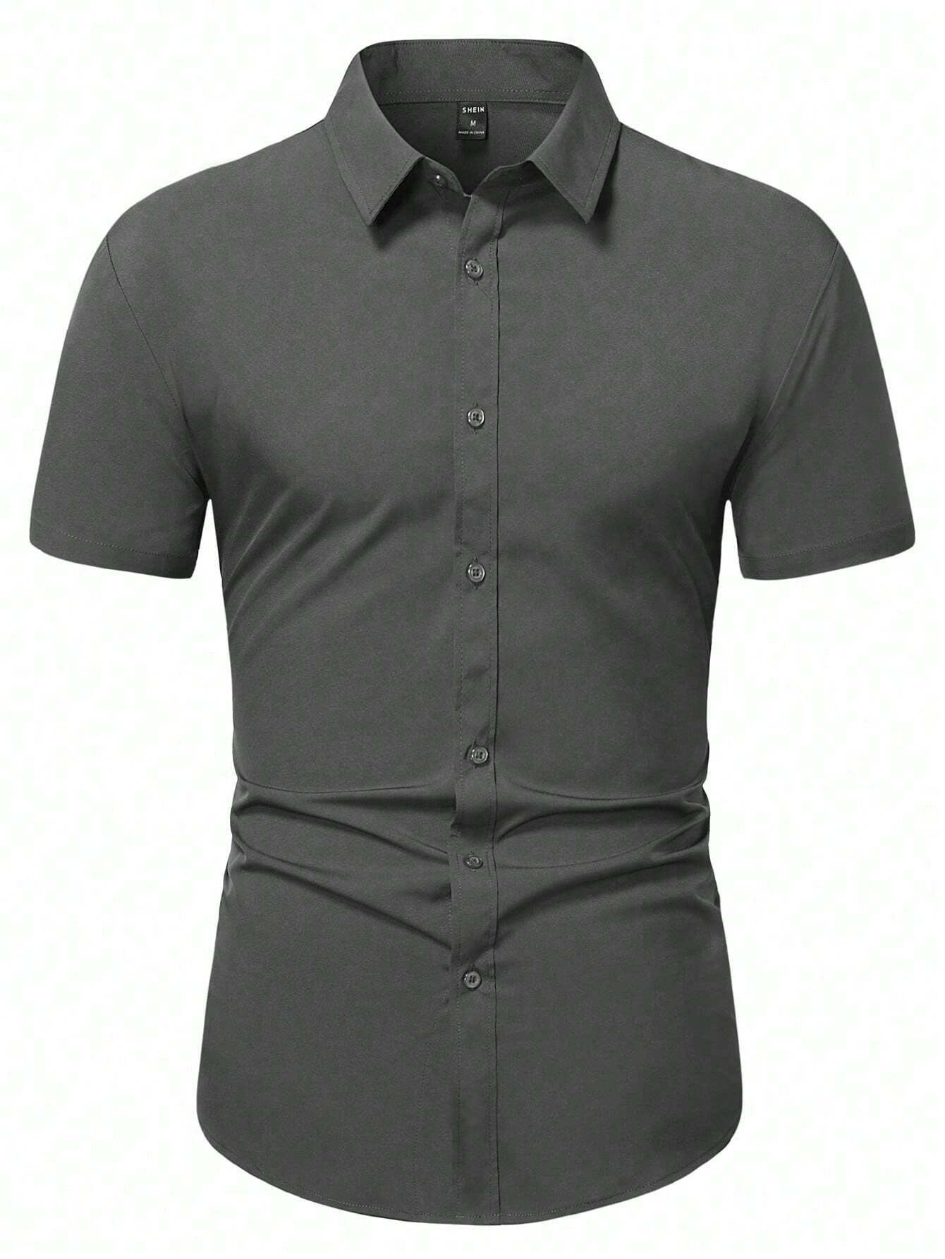 Men's Dark Grey Slim Fit Short Sleeve Casual Shirt