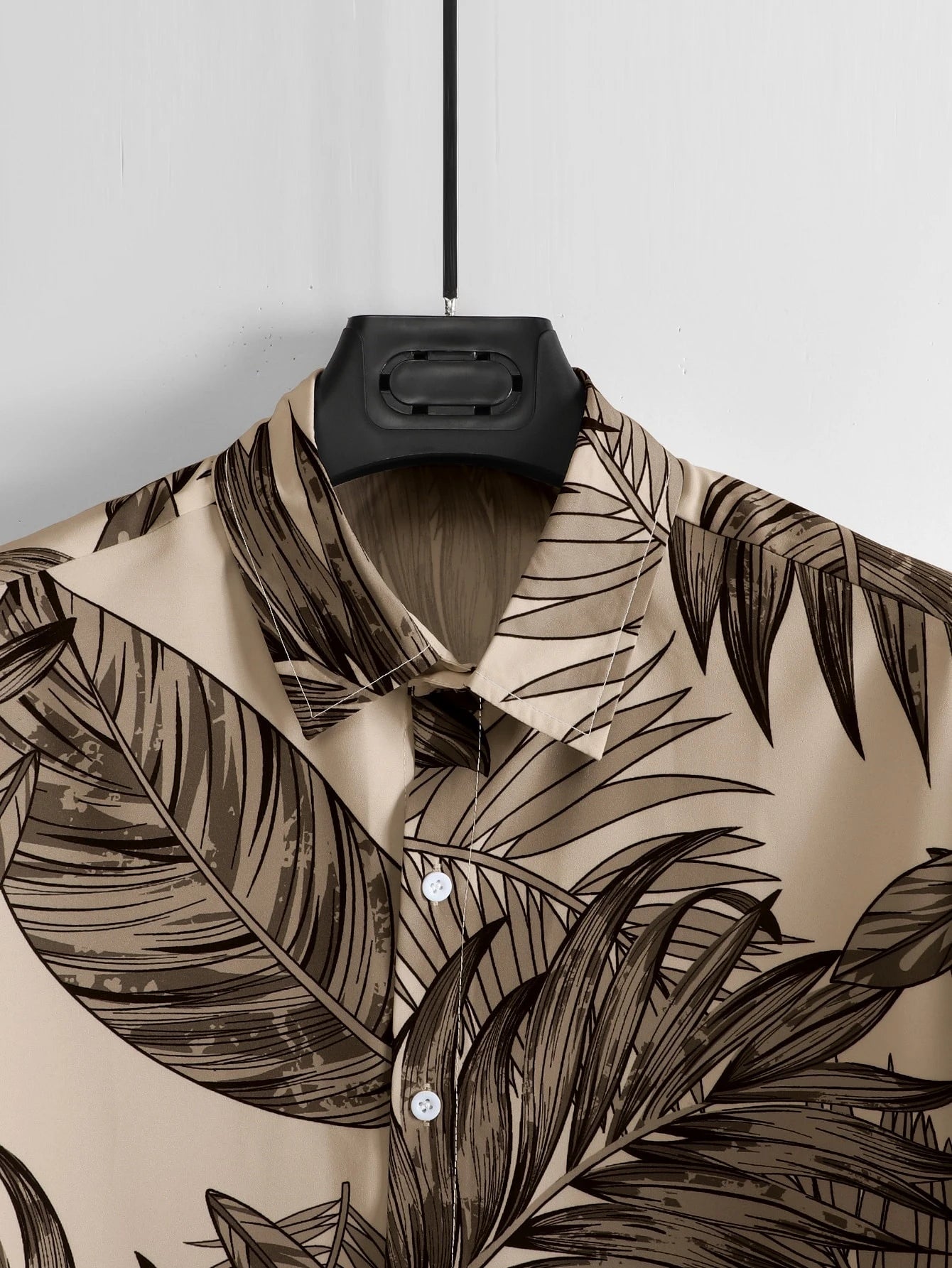 Men's Khaki Leaf Print Shirt Relaxed Printed Casualwear