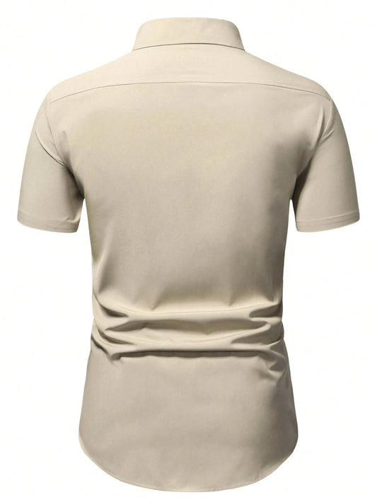 Men's Khaki Slim Fit Short Sleeve Casual Shirt - XPST