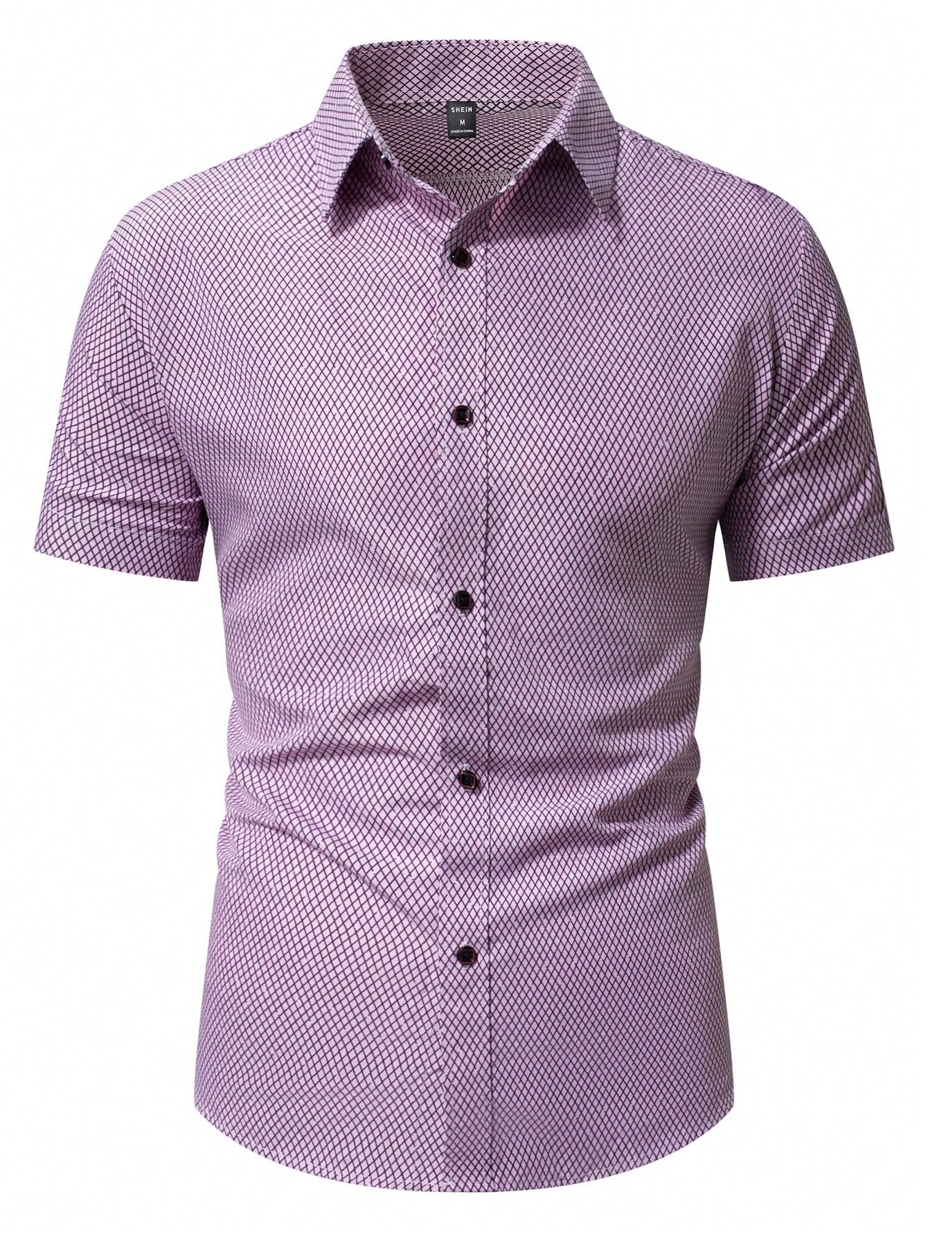 Men's Lavender Slim Fit Printed Short Sleeve Shirt