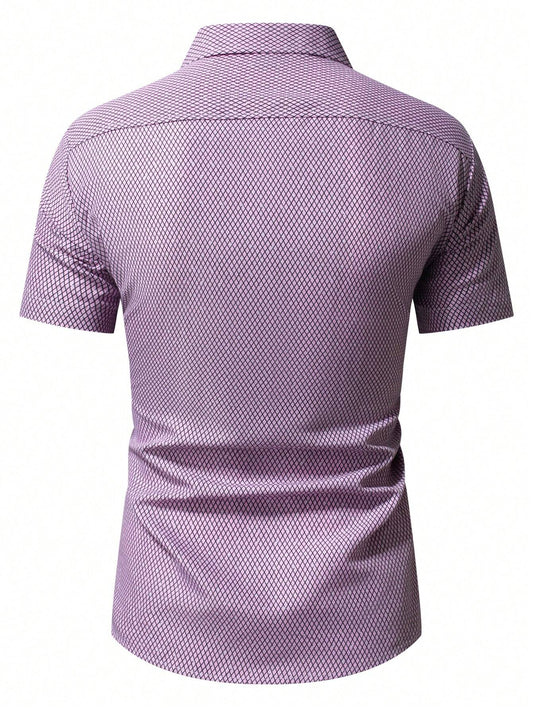Men's Lavender Slim Fit Printed Short Sleeve Shirt - XPST