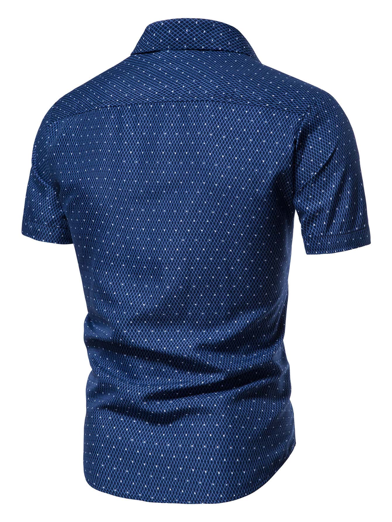 Men's Navy Blue Slim Fit Printed Short Sleeve Shirt