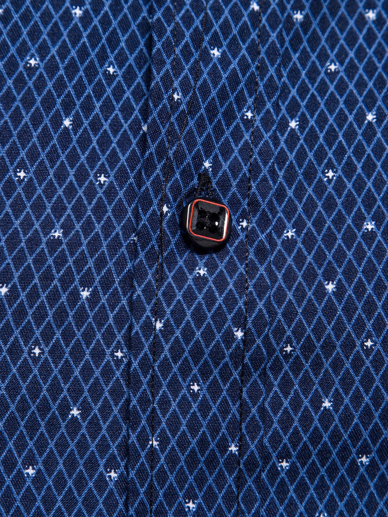Men's Navy Blue Slim Fit Printed Short Sleeve Shirt
