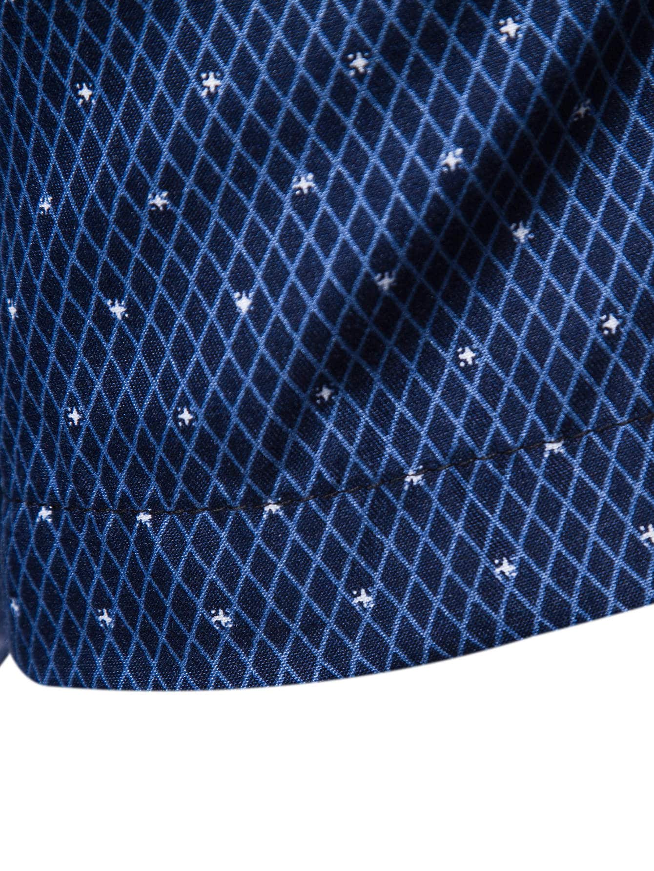 Men's Navy Blue Slim Fit Printed Short Sleeve Shirt