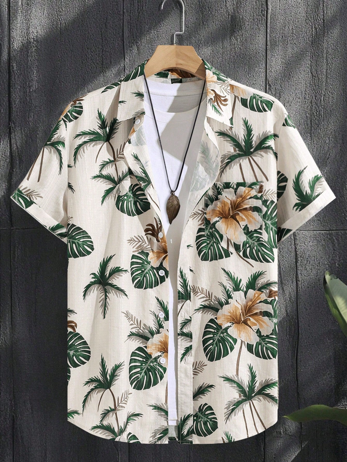 Men's Off White Palm Tree Print Shirt Relaxed Printed Casualwear