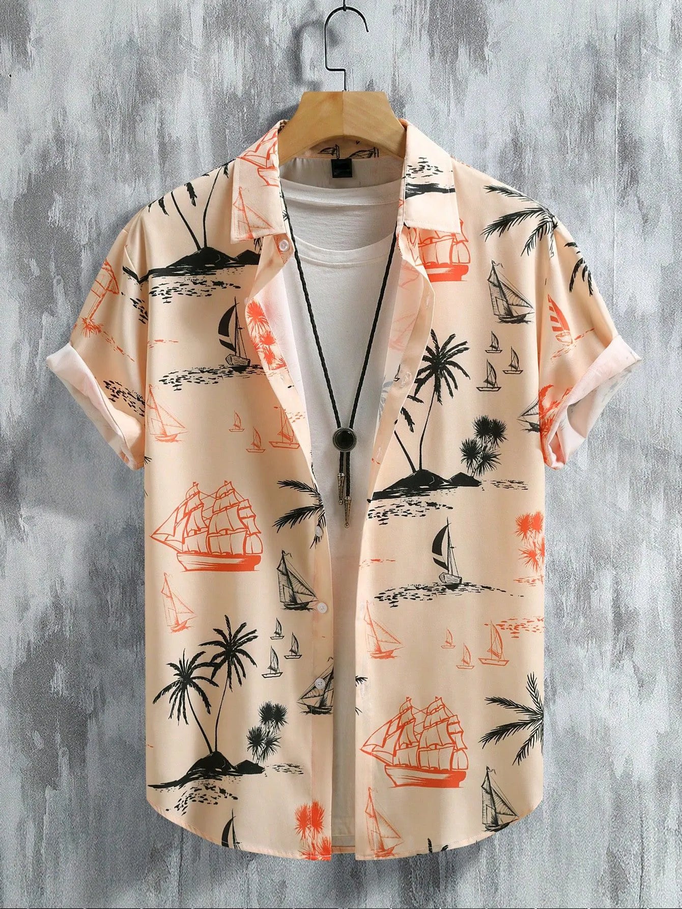 Men's Orange Coconut Print Shirt Relaxed Printed Casualwear