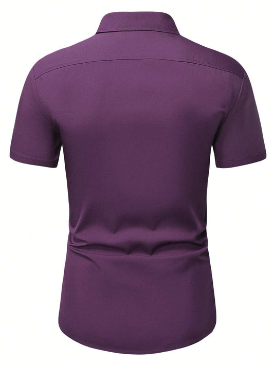 Men's Purple Slim Fit Short Sleeve Casual Shirt - XPST