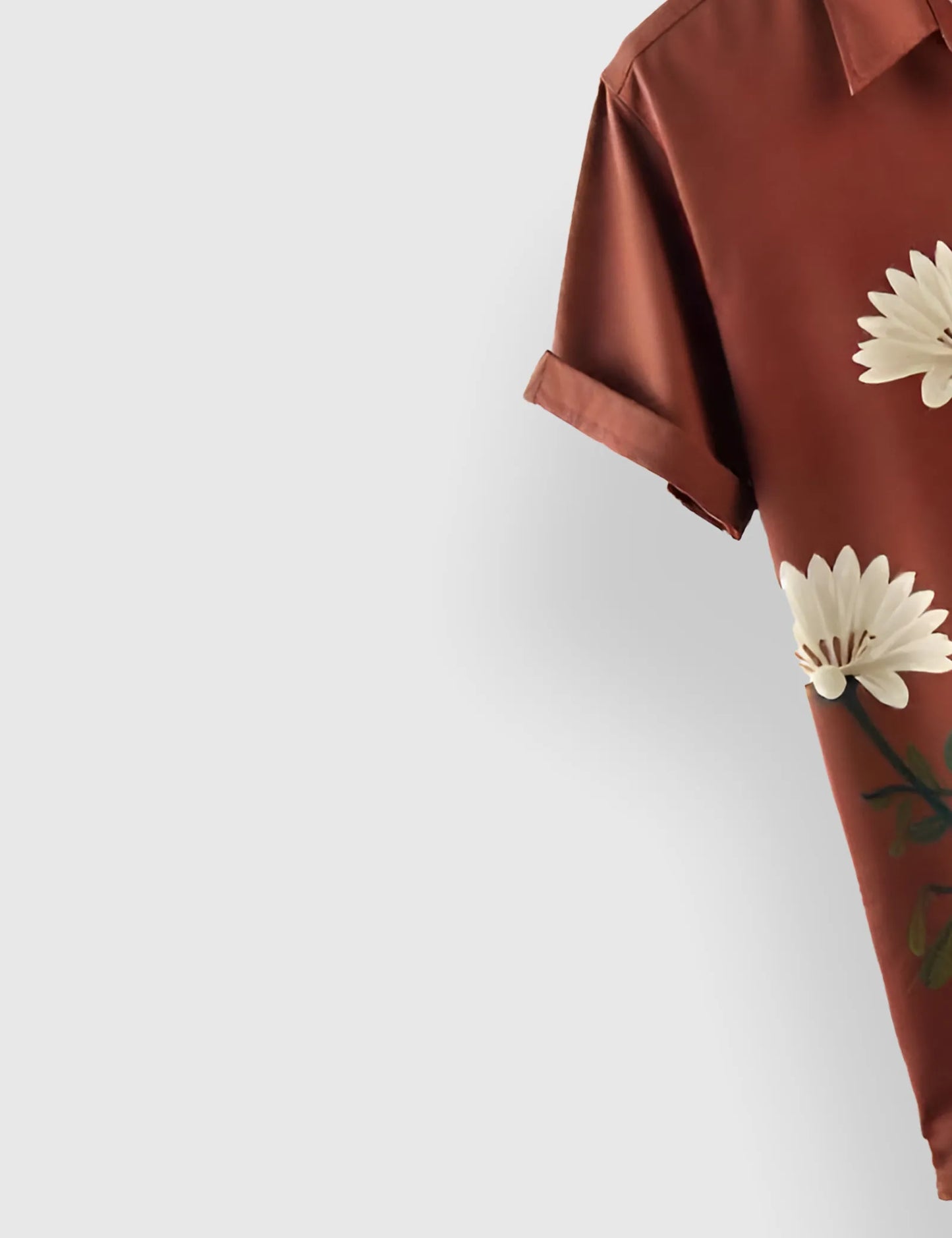 Men's Rust Brown Casual Floral - Printed Half Sleeve Shirt