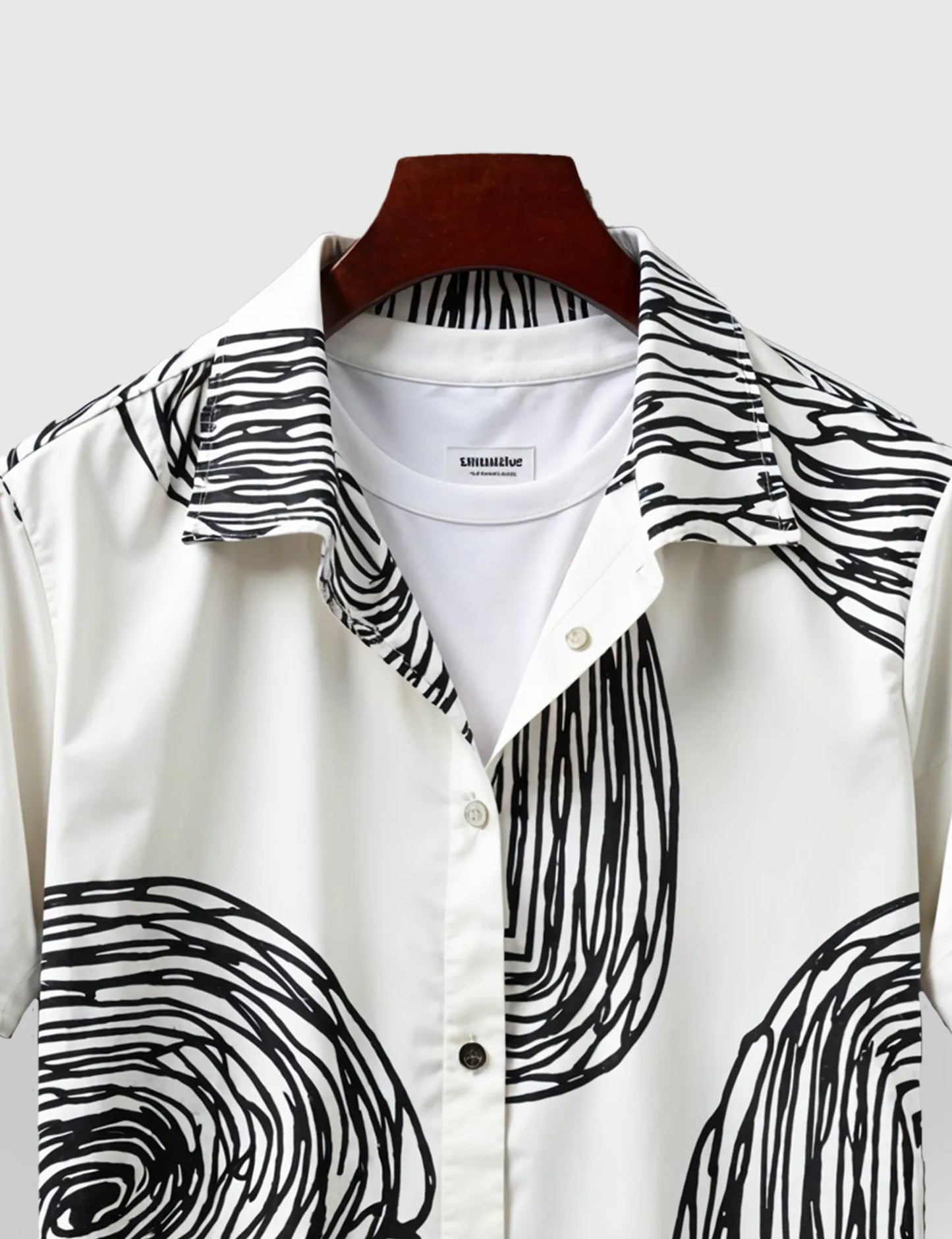 Men's White Abstract Spiral - Printed Half Sleeve Shirt