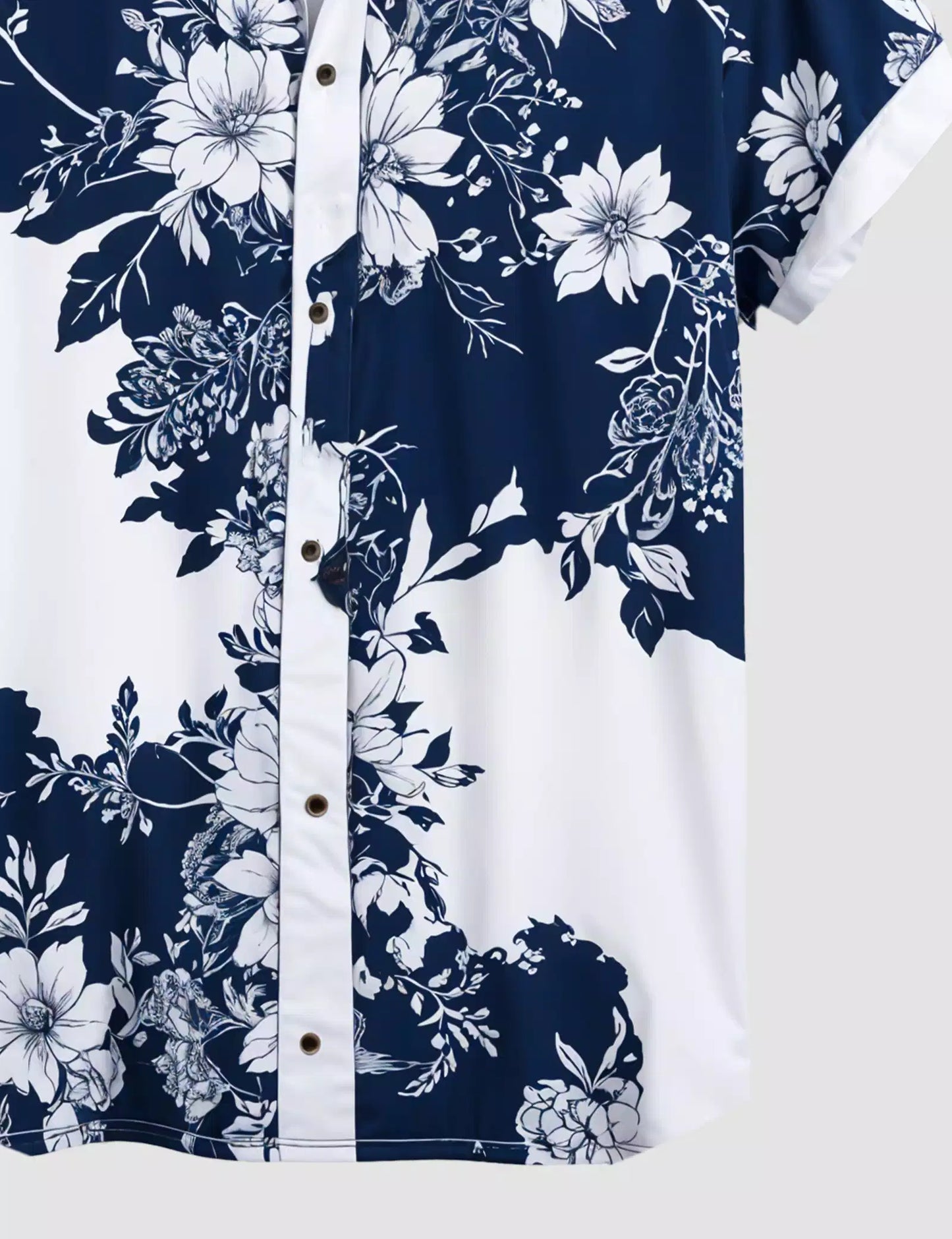 Navy Blue Flower Printed Designer Men's Half Sleeves Printed Shirt Exclusive Super Sale