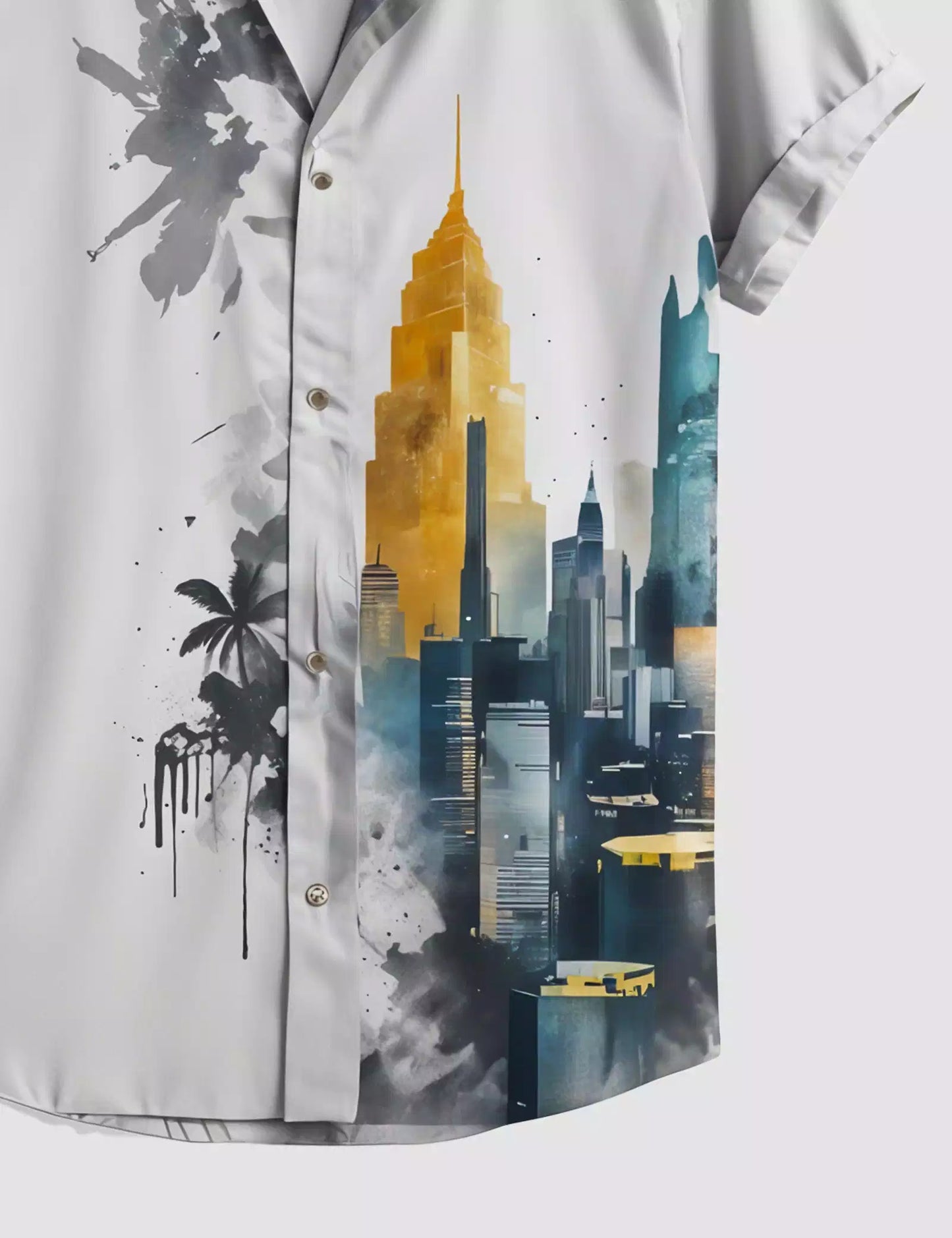 White Multi Building Printed Designer Men's Half Sleeves Printed Shirt Exclusive Super Sale
