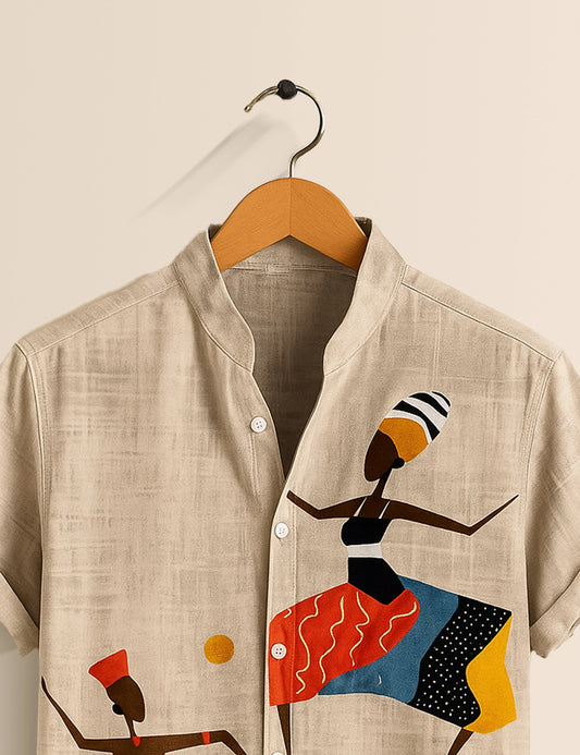Men's Khaki Ethnic Dancer Graphic - Printed Half Sleeve Shirt - XPST