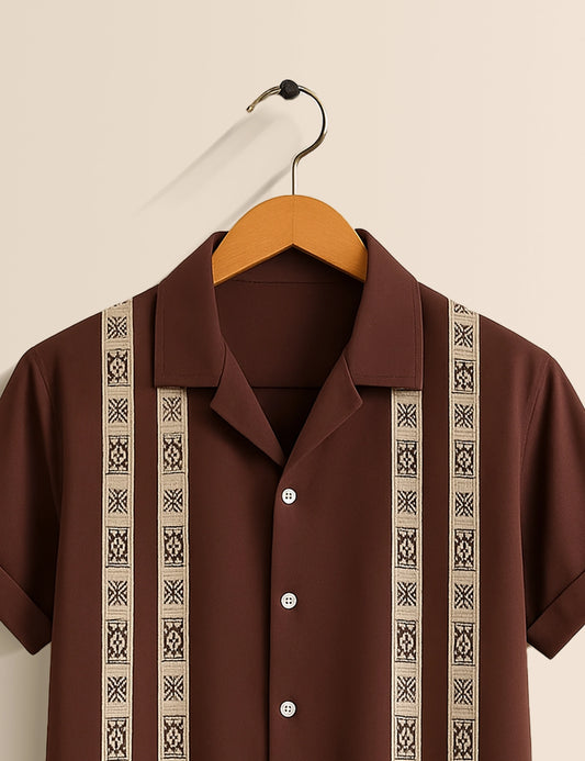 Men's Maroon Tribal Stripe – Printed Half Sleeve Shirt - XPST
