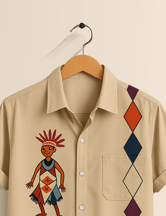 Men's Tribal Dancer Graphic – Printed Half Sleeve Shirt - XPST