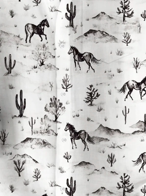 Men's White Horse Printed Shirt – Relaxed Fit Summer Casualwear