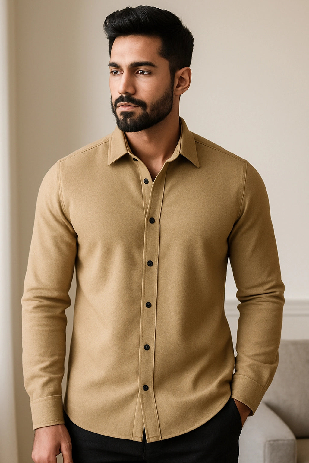 Men's Apricot Color Premium Full Sleeve Shirt