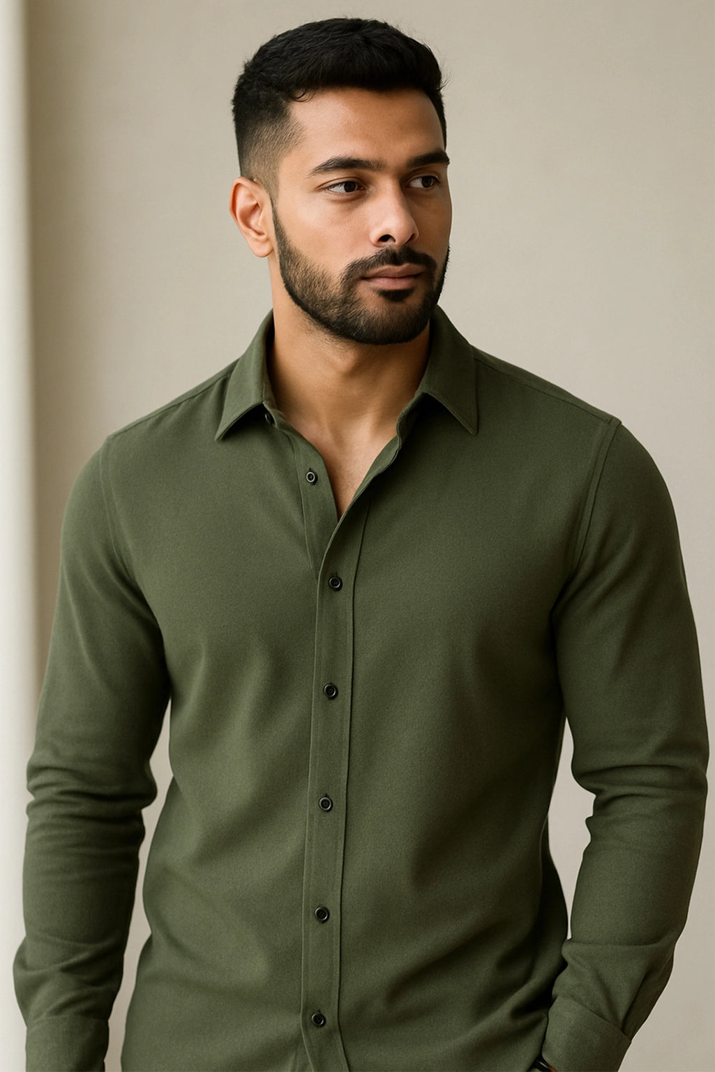 Men's Saga Green Color Premium Full Sleeve Shirt