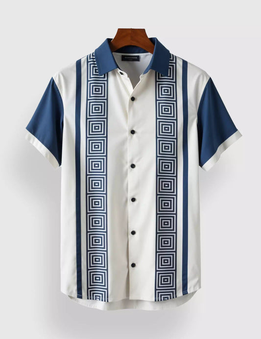 Blue And White Stripped Designer Men's Half Sleeves Printed Shirt Exclusive - XPST