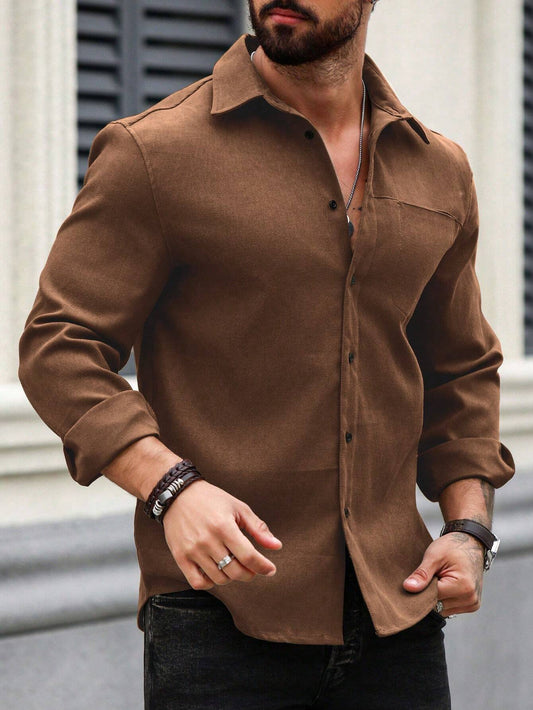 Men's Brown Color Premium Full Sleeve Shirt