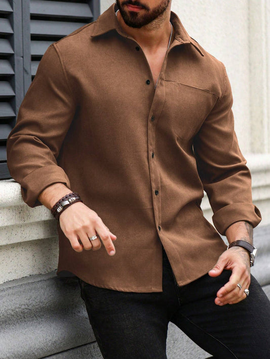Men's Brown Color Premium Full Sleeve Shirt