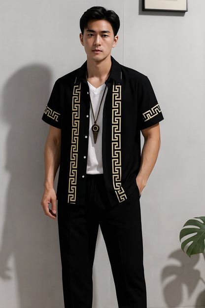 Black Border Men's Casual Half Sleeve Shirt and Full Pant Set - XPCRDF