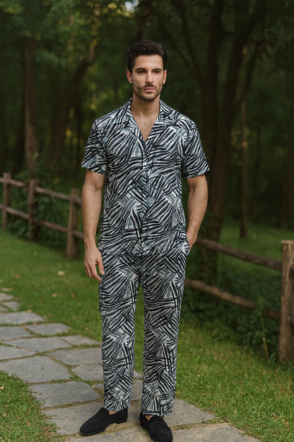 Black Scratch Men's Casual Half Sleeve Shirt and Full Pant Set - XPCRDF