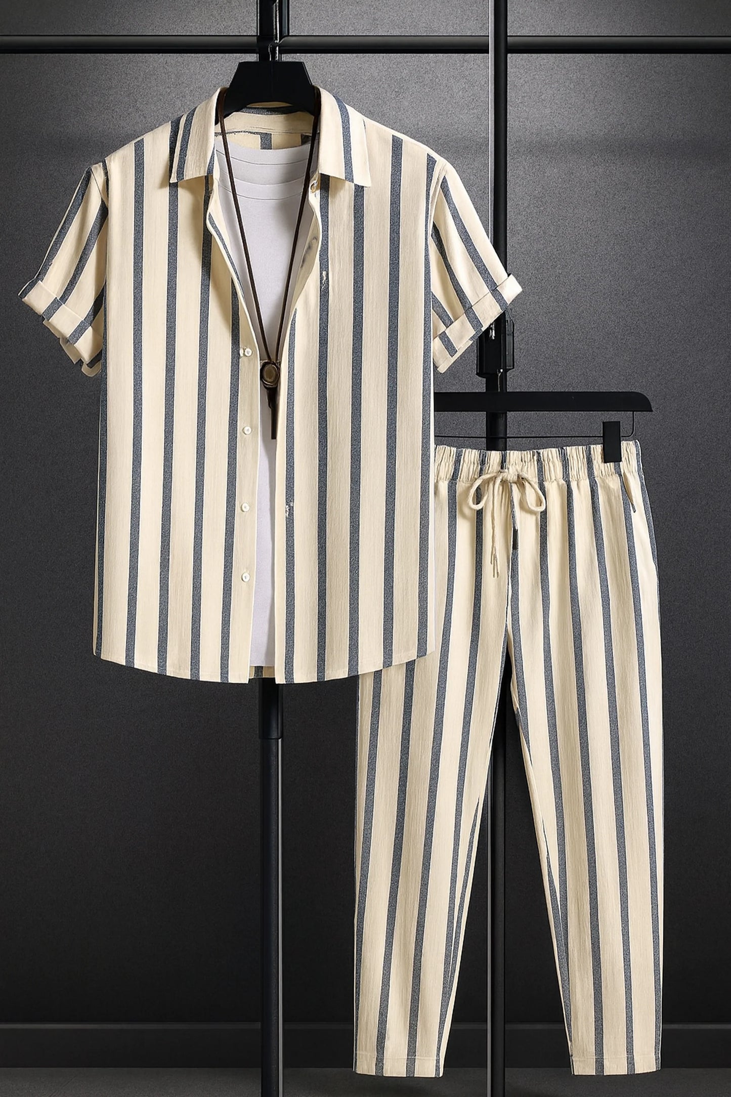 Cream Line Men's Casual Half Sleeve Shirt and Full Pant Set - XPCRDF