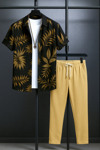 Golden Leaf Men's Casual Half Sleeve Shirt and Full Pant Set - XPCRDF